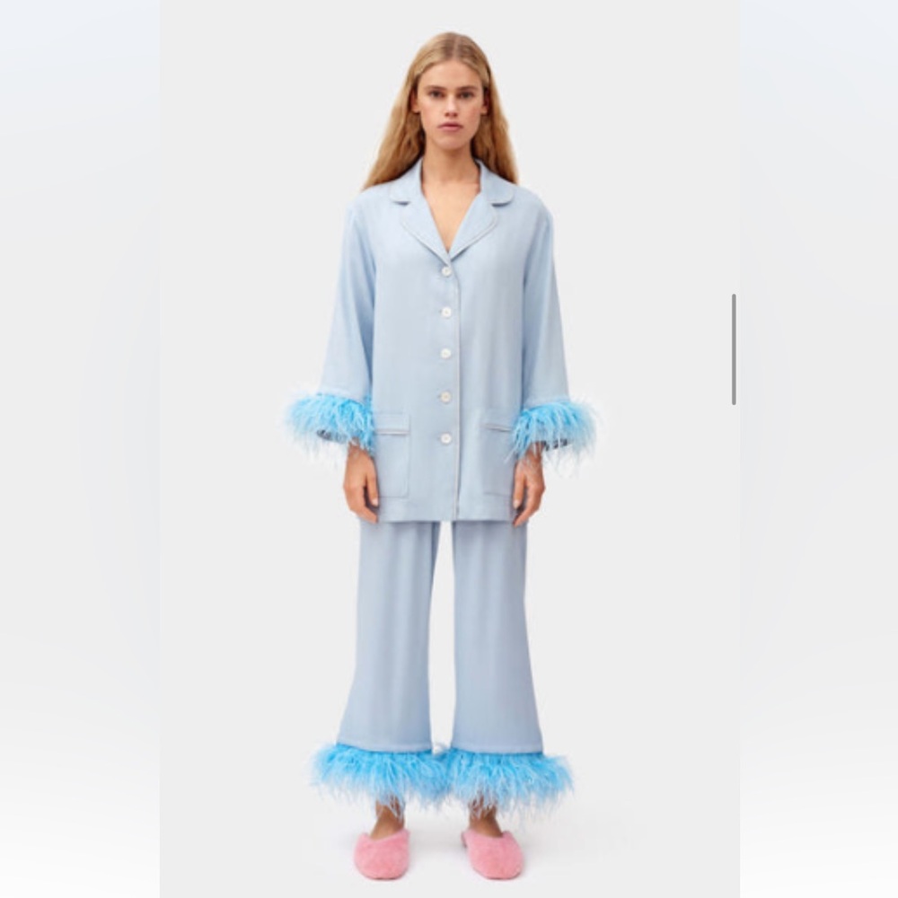 Sleeper NWT Party Pajamas Set with Detachable Feathers in Dust Blue S
